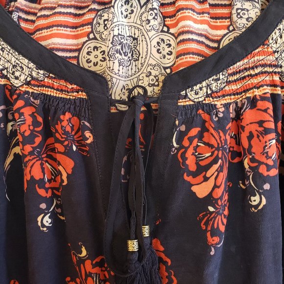 Meadow Rue Blossom Peasant Blouse Red Silk Large - Picture 2 of 7